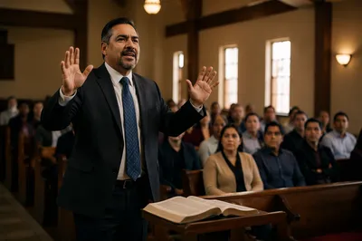 Pastor Preaching in Contemporary Church Sanctuary