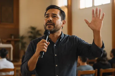 Pastor Preaching in Bright Church Hall