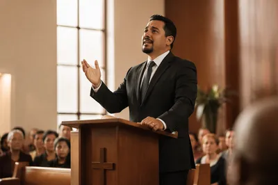 Pastor Preaching in Contemporary Church Sanctuary