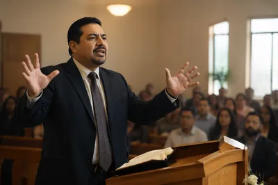 Pastor Preaching in Warm Church Sanctuary