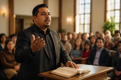 Pastor Preaching in Bright Worship Hall