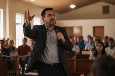 Latino Pastor Preaching in Modern Church