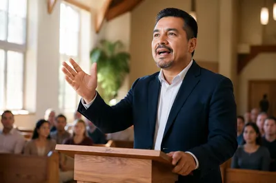 Pastor Preaching in Bright Modern Church