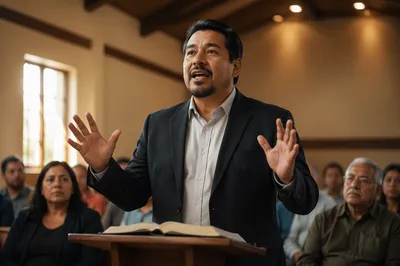Passionate Preacher Speaking in Modern Church