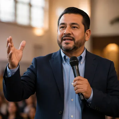 Energetic Latino Pastor Speaking in Church