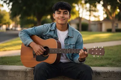 Latino Teen Boy with Acoustic Guitar