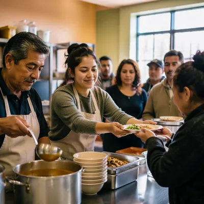 Volunteers Serving Meals in Community Kitchen