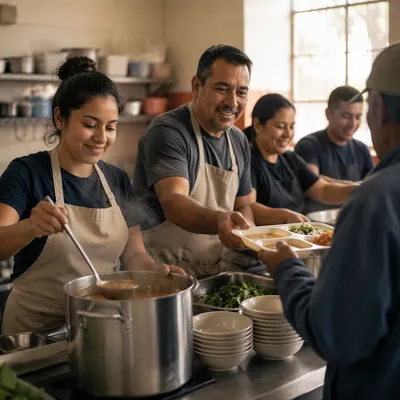 Volunteers Serving Meals in Community Kitchen