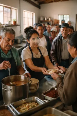Volunteers Serving Meals in Community Kitchen