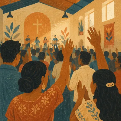 Raised Hands in Community Church Service