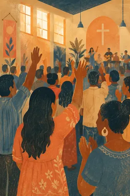 Raised Hands in Community Church Service
