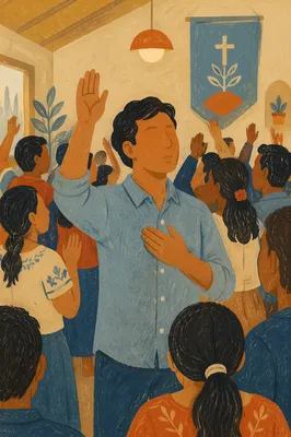 Hands Raised in Indoor Worship Gathering