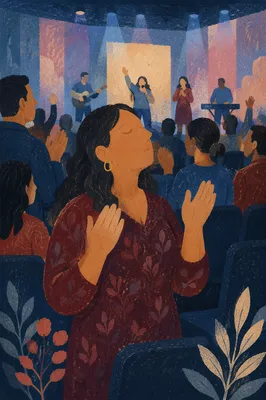 Hands Raised in Auditorium Service