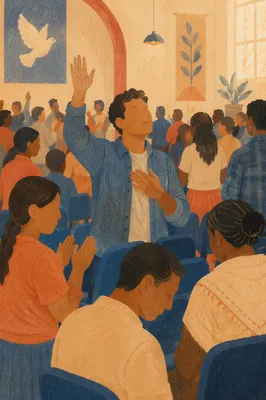 Raised Hand in Church Gathering
