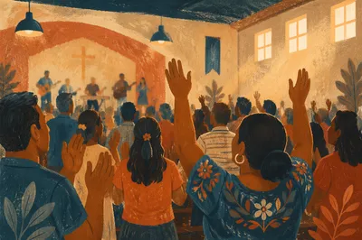 Raised Hands in Community Church Service