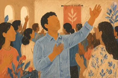 Hands Raised in Indoor Worship Gathering