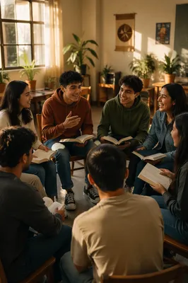 Latino Youth Group Discussion in Community Room