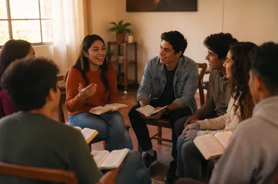Latino Youth Group Discussion in Bright Room