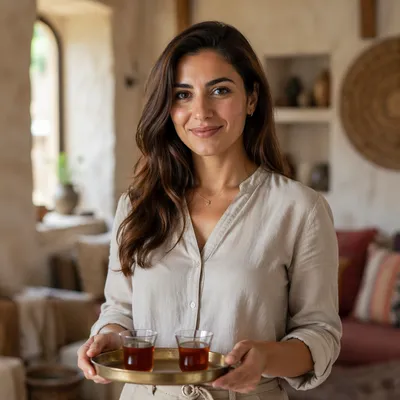 Welcoming Lebanese Woman in Sunlit Home