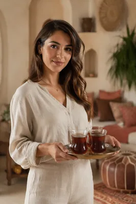 Welcoming Lebanese Woman in Sunlit Home