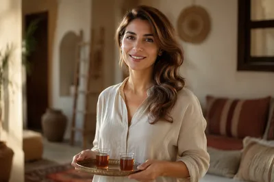 Welcoming Lebanese Woman in Sunlit Home