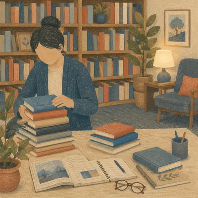 Quiet Librarian Organizing Books in Reading Room