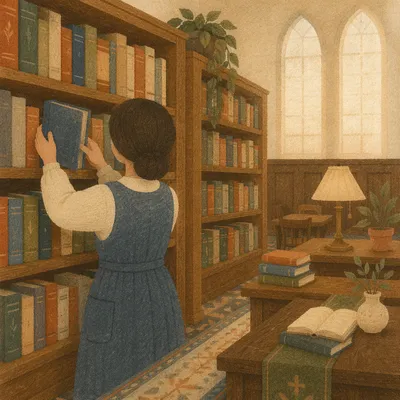 Quiet Librarian Organizing Books in Reading Room