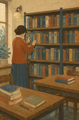 Quiet Librarian Organizing Books in Reading Room