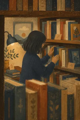 Quiet Librarian Organizing Books in Reading Room