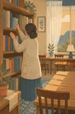 Quiet Librarian Organizing Books in Reading Room