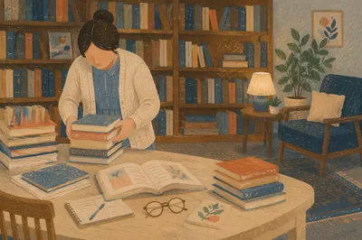 Quiet Librarian Organizing Books in Reading Room