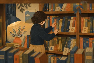 Quiet Librarian Organizing Books in Reading Room