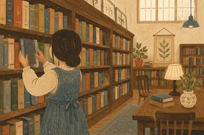 Quiet Librarian Organizing Books in Reading Room