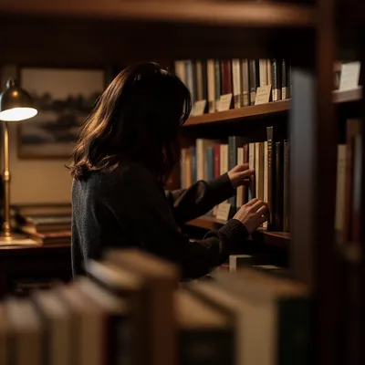 Librarian Organizing Books in Cozy Reading Room