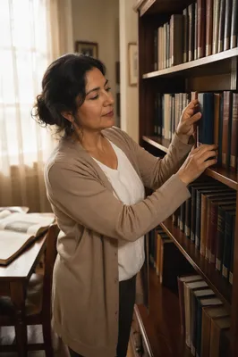 Librarian Organizing Books in Quiet Reading Room