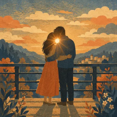 Romantic Couple Embrace at Golden Hour