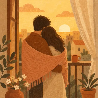 Romantic Couple Embracing at Golden Hour