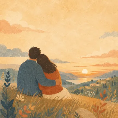 Romantic Couple Embrace at Golden Hour