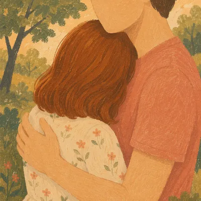 Tender Couple Embrace in Warm Park Light