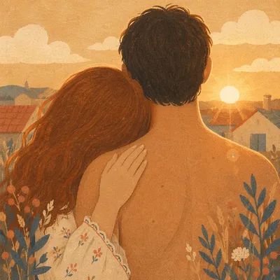 Warm Romantic Couple Embrace at Sunset