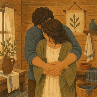 Warm Couple Embrace in Rustic Cabin