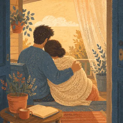 Warm Golden Hour Couple Embrace