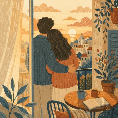 Warm Balcony Embrace at Golden Hour
