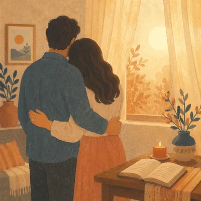 Warm Christian Couple Embrace at Golden Hour