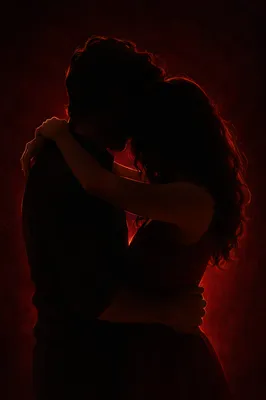 Warm Silhouette Embrace of Loving Couple
