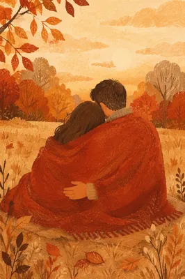 Warm Autumn Couple Embrace in Blanket