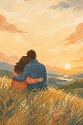 Romantic Couple Embrace at Golden Hour