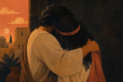 Warm Romantic Couple Embrace in Shadows
