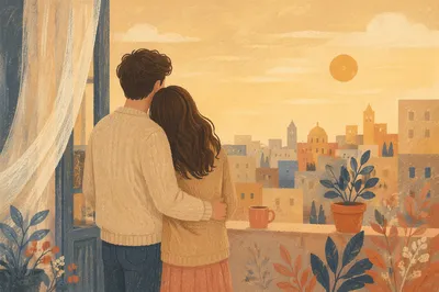 Romantic Couple Embrace at Golden Hour