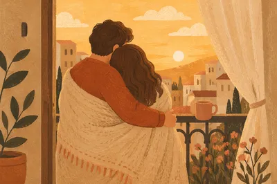 Romantic Couple Embrace at Golden Hour